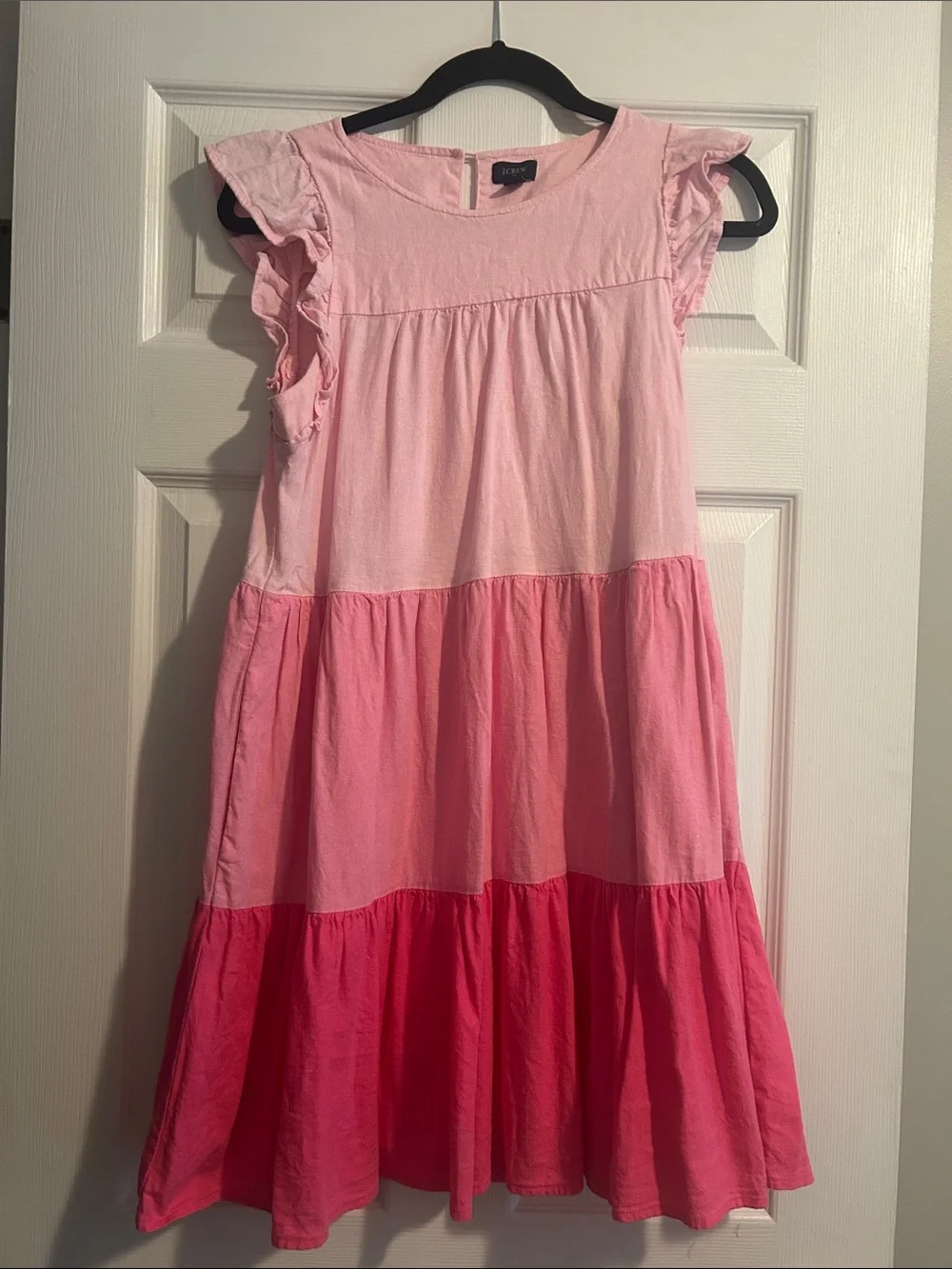 J CREW woman’s size 2 pink Tiered Ruffle Sleeve Dress